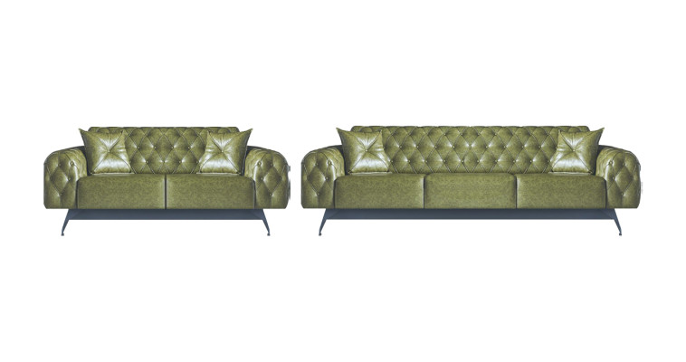 Ledersofas 3-Sitzer 2-Sitzer Chesterfield Grün Einfarbig Klassisch Sofas
