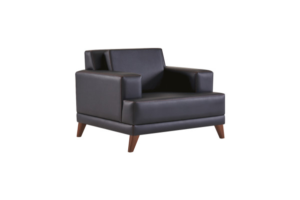 Sessel Schwarz Polster Modern Kissen Arbeitszimmer Wohnzimmer Leder Holz