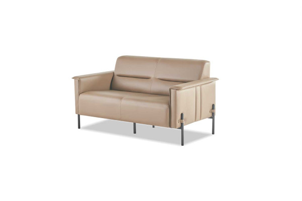 Sofagarnituren Beige Sofa-Set 2-Sitzer 2x Sessel Modern Leder Edelstahl