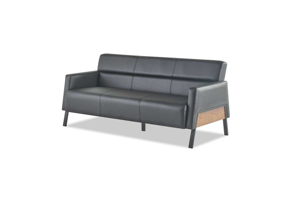 Sofa-Set 3-Sitzer 2x Sessel Schwarz Ledersofas Modern Leder Holz Weich