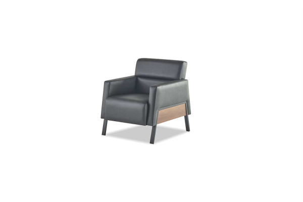 Sofa-Set 3-Sitzer 2x Sessel Schwarz Ledersofas Modern Leder Holz Weich