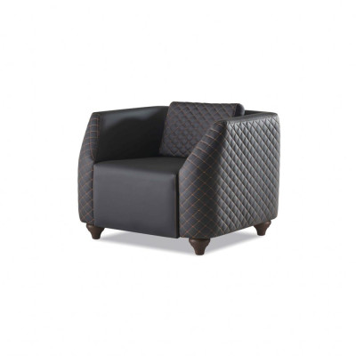 Sessel Schwarz Lehnsessel Modern Polster Leder Kissen 1-Sitzer Holz