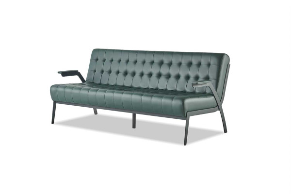 Ledersofas Grün Leder Chesterfield Set 3-Sitzer 2-Sitzer Sessel Edelstahl