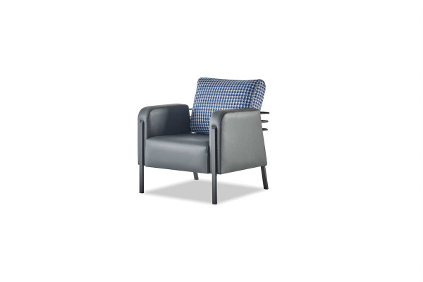 Sessel Grau Blau Polster Kissen Leder Textil Modern Edelstahl 1-Sitzer