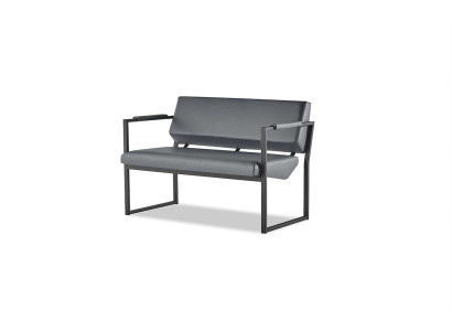 Ledesofas Couch Edelstahl 2-Sitzer Sofa Schwarz Leder Holz Zweisitzig