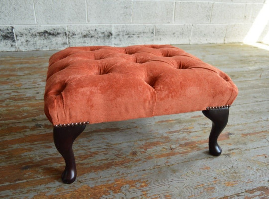 Hocker Sessel Fernseh Design Polster Fußhocker Chesterfield Textil Neu - 368