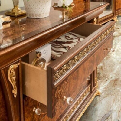 Kommoden Set Italienische Möbel 2tlg. Massivholz Kommode mit Spiegel Sideboard