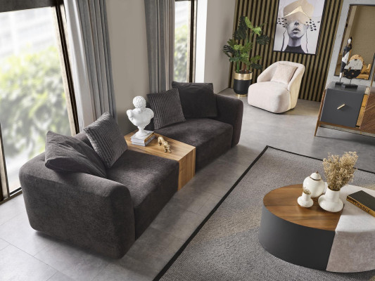  Sofagarnitur 4 Sitzer Sessel Viersitzer Sofa Modern Schwarz Stoff Neu