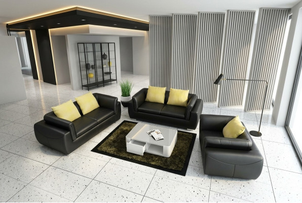 Ledersofa Couch Wohnlandschaft 3+2+1 Sitzer Garnitur Design Modern Sofa F_3014D