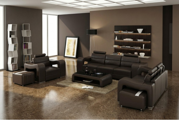 Ledersofa Couch Wohnlandschaft 3+2+1 Sitzer Garnitur Design Modern Sofa F3008D