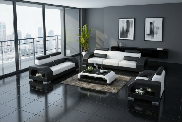 Ledersofa Couch Wohnlandschaft 3+2+1 Sitzer Garnitur Design Modern Sofa G8001D