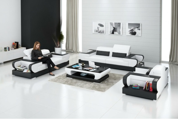 Ledersofa Couch Wohnlandschaft 3+2+1 Sitzer Garnitur Design Modern Sofa G8002D