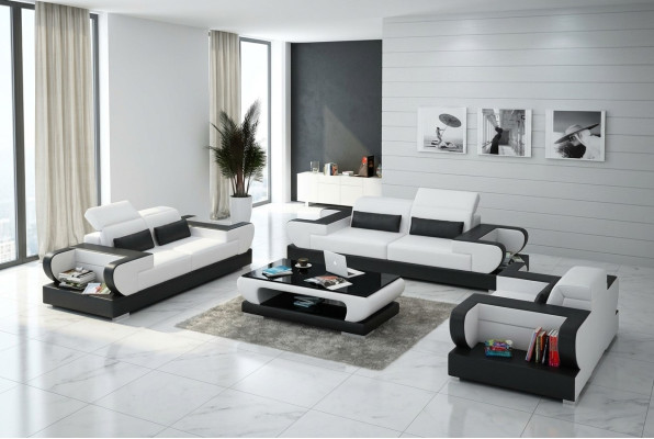 Ledersofa Couch Wohnlandschaft 3+2+1 Sitzer Garnitur Design Modern Sofa G8002D