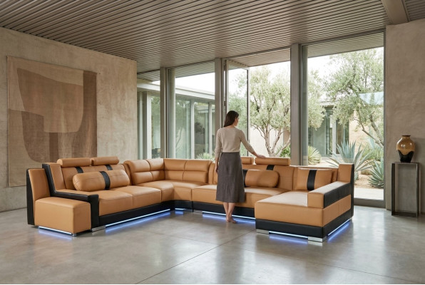 XXL U Form Leder Wohnlandschaft Couch Polster Sitz Ecksofa Sofa Große Garnitur