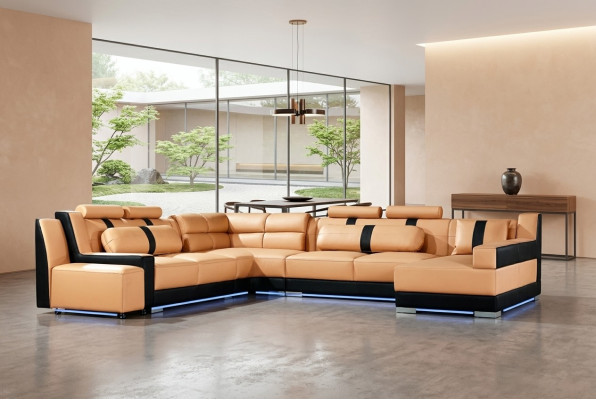 XXL U Form Leder Wohnlandschaft Couch Polster Sitz Ecksofa Sofa Große Garnitur
