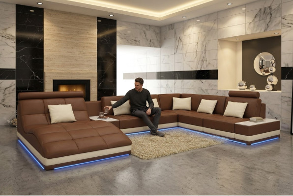 Bix XXL wohnlandschaft sitz eck polster leder garnitur couch u form
