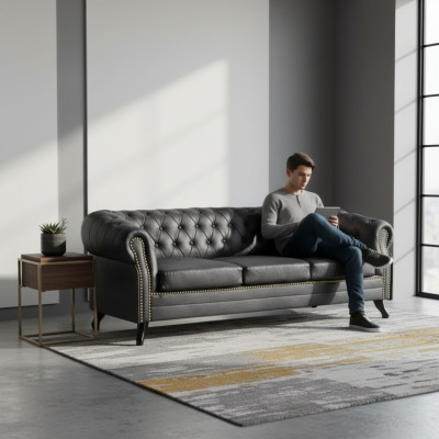 Chesterfield Sofagarnitur Sofa 3+1+1 Couch Polster Set Sofas Couchen Leder Stoff