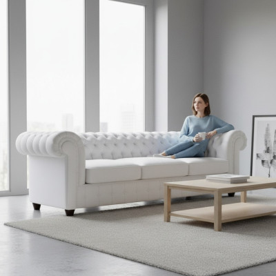Chesterfield 3+1 Ledersofa Schlafsofa Bettfunktion Leder Couch Sofagarnitur Sofa
