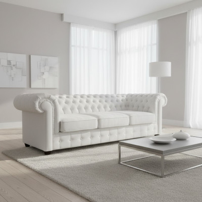 Chesterfield 3+1 Ledersofa Schlafsofa Bettfunktion Leder Couch Sofagarnitur Sofa