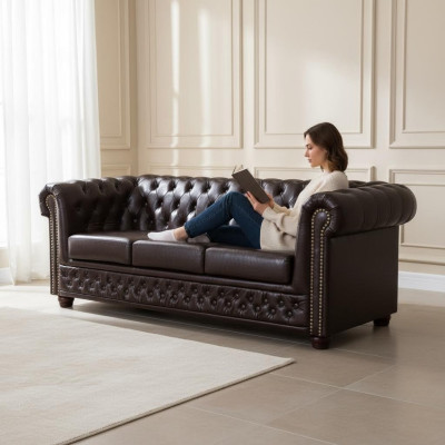 Chesterfield Sofagarnitur Sofa 3+1 Couch Polster Set Sofas Couchen Leder Möbel
