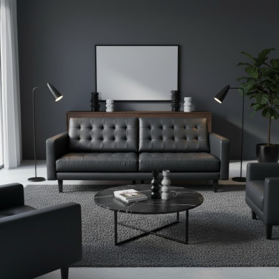 Design Moderne Chesterfield Garnitur Sofa Couch Polster Leder Garnituren 3+2 Neu