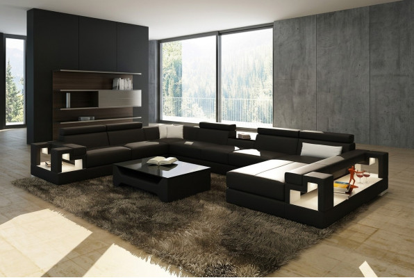 XXL Big Wohnlandschaft Ledersofa Sofa Couch Polster Sofas Garnitur