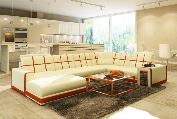 Ledersofa XXL Wohnlandschaft Ecksofa Polster Eck Sitz Couch Garnitur