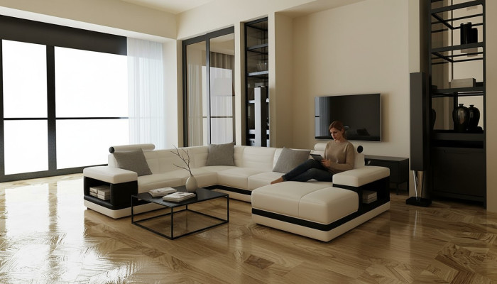 Ledersofa Couch Wohnlandschaft Ecksofa U-Form Design Modern Sofa