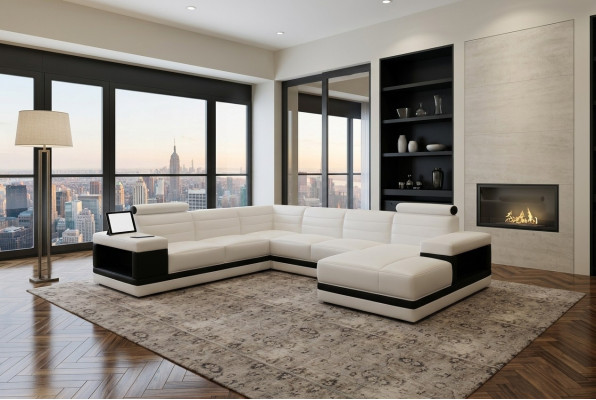 Ledersofa Couch Wohnlandschaft Ecksofa U-Form Design Modern Sofa