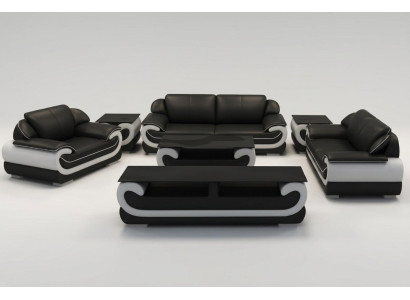 Sofagarnitur Klassische Polster Sitz Leder Garnitur Komplett Set 3+2+1 Sitzer
