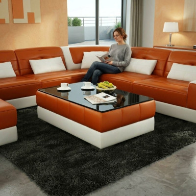Sofatisch Design Tisch Wonzimmer Glas Leder Couch Sofa Beistell Kaffee