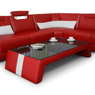 Moderner Wohnzimmer Couchtisch Tisch Beistell Glas Polster Leder Tische