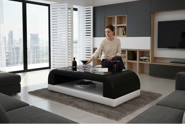 Sofatisch Glas Design Kaffee Tisch Wonzimmer Leder Couch Beistell Sofa