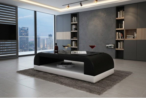 Sofatisch Glas Design Kaffee Tisch Wonzimmer Leder Couch Beistell Sofa