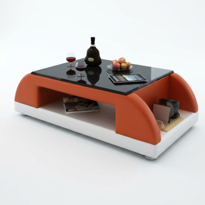 Modern Couch Polster Leder Tisch Wohnzimmer Beistell Glas Tische Kaffee