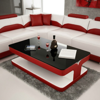Sofatisch Design Wohnzimmer Leder Kaffee Glas Couch Polster Beistell