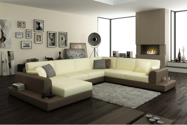 Wohnlandschaft Wohnzimmer Ecksofa Leder Sofa Couch Polster Sitz