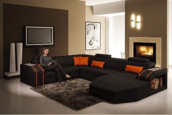 Wohnlandschaft Wohnzimmer Ecksofa Leder Sofa Couch Polster Garnitur