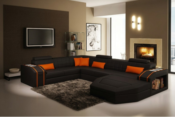 Wohnlandschaft Wohnzimmer Ecksofa Leder Sofa Couch Polster Garnitur