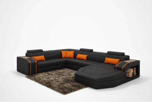 Wohnlandschaft Wohnzimmer Ecksofa Leder Sofa Couch Polster Garnitur