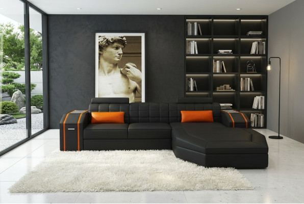 Beleuchtete Wohnzimmer Ledersofa Sofa Eck Couch Wohnlandschaft Big