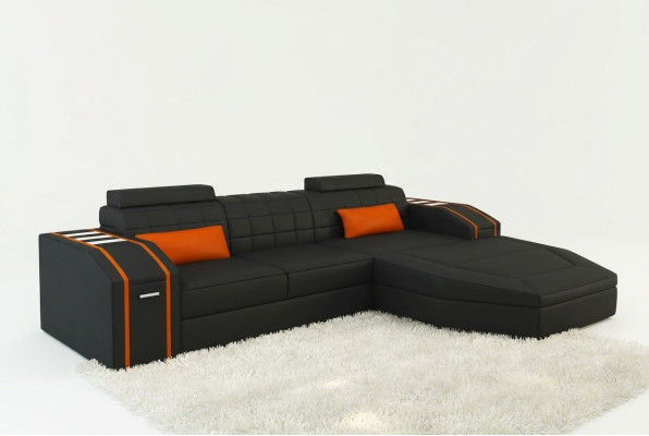 Beleuchtete Wohnzimmer Ledersofa Sofa Eck Couch Wohnlandschaft Big
