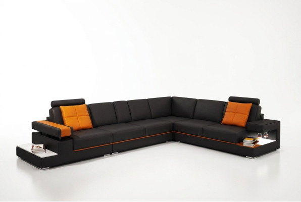Moderne Wohnzimmer Ecksofa Couch Ledersofa mit Beleuchtung Sofa