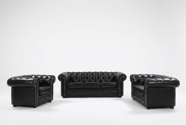 Chesterfield Sofa Couch Polster Sitz Komplett Set Garnitur Leder Sofas Neu