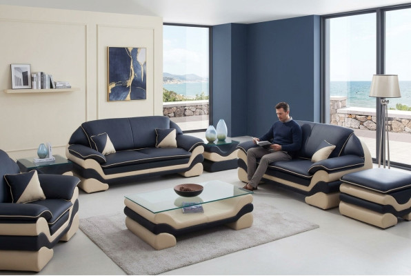 Ledersofa Couch Wohnlandschaft 3+2 Sitzer Design Sofa Klassische Garnitur