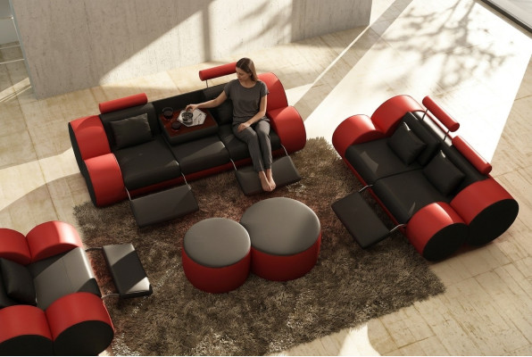 Sofagarnitur Design Couch 3+2 Set Polster Leder Sofa Wohnzimmer Garnituren
