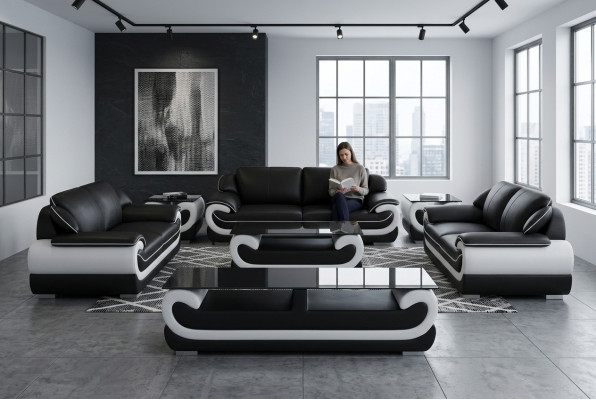 Ledersofa Couch Wohnlandschaft 3+2 Sitzer Design Modern Sofa 0615