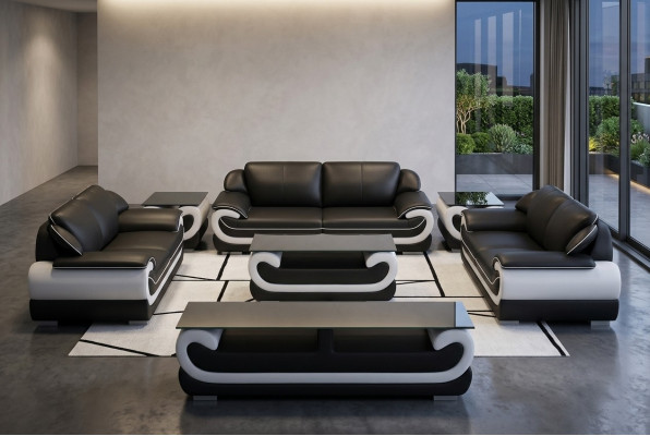 Ledersofa Couch Wohnlandschaft 3+2 Sitzer Design Modern Sofa 0615