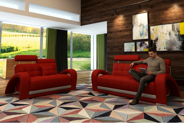 Ledersofa Couch Wohnlandschaft 3+2 Sitzer Design Modern Sofa 2232