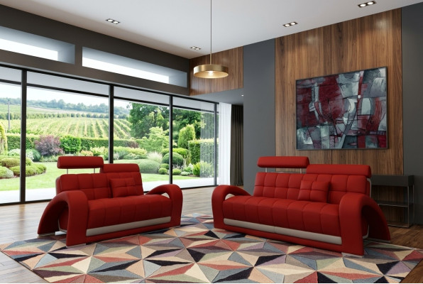 Ledersofa Couch Wohnlandschaft 3+2 Sitzer Design Modern Sofa 2232